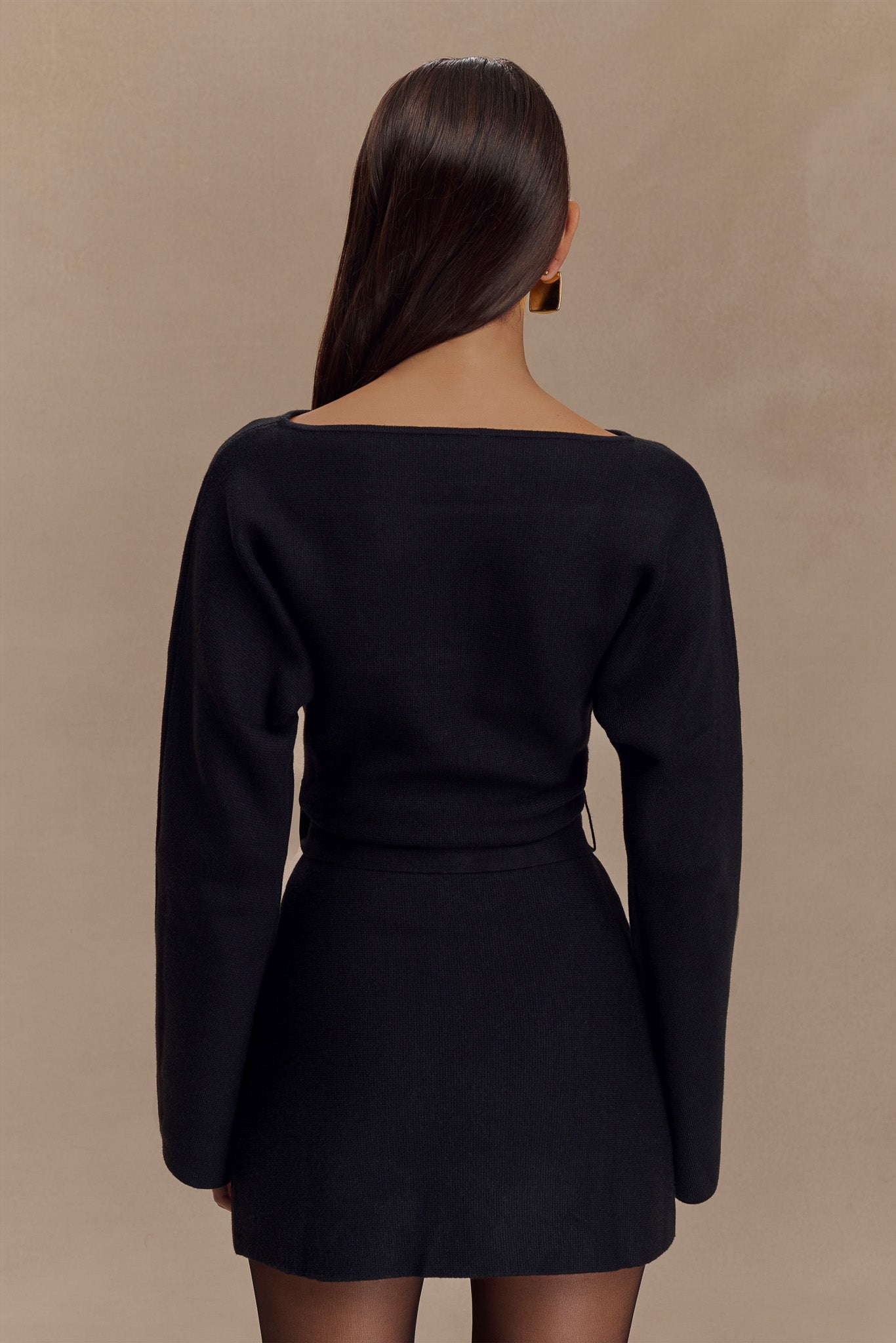 Kassie Belt Tie Knit Mini Dress - Black、mySite、solidvoid