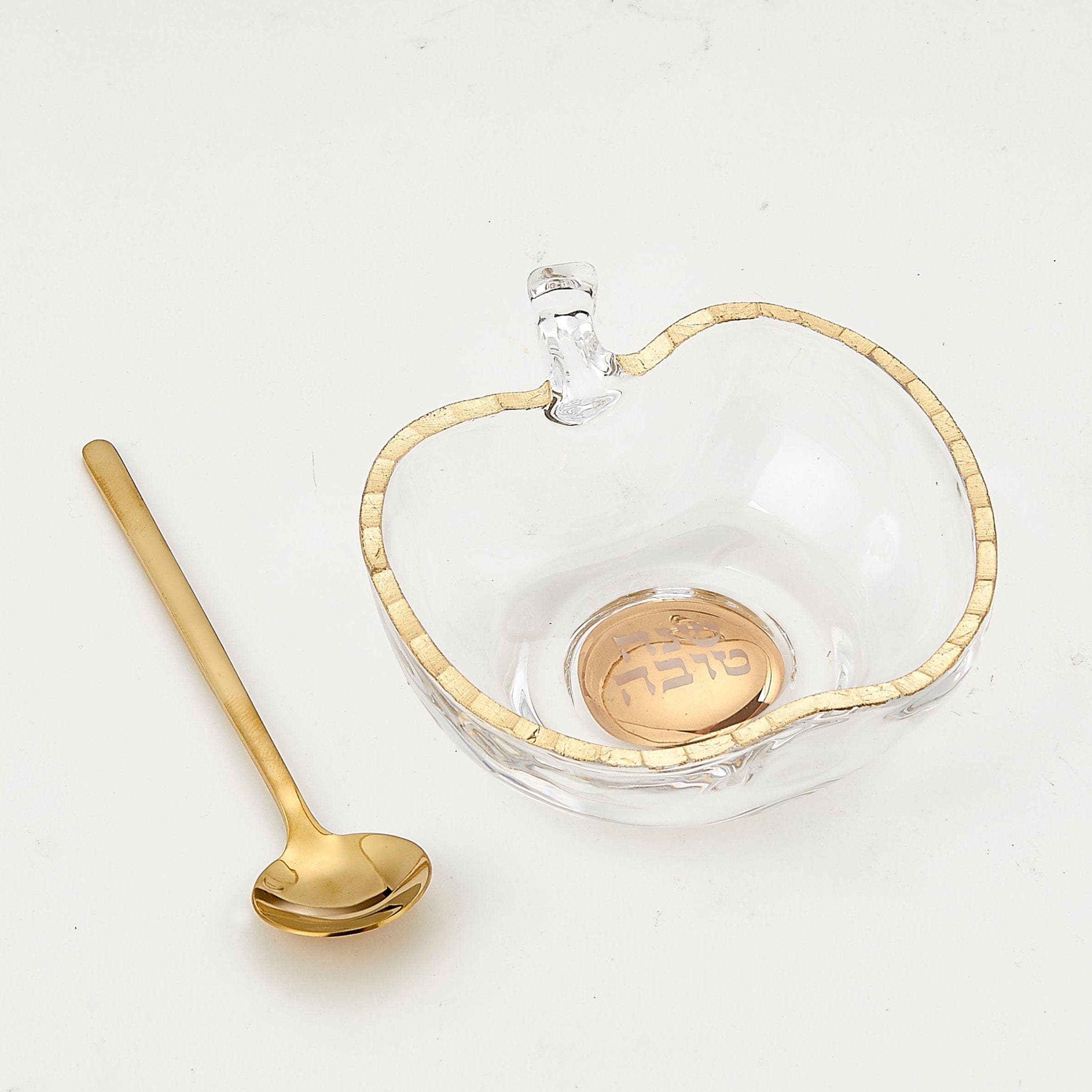 Apple-Shaped Glass Honey Dish with Gold Accent and Spoon、mySite、topwebapps