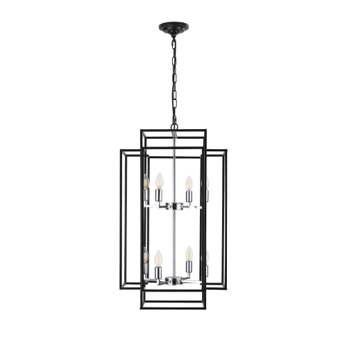 (Same as W1340142524/L1018-G) 18" Modern 8-Light Black Gold Geometric Pendant Chandelier, Industrial Metal Frame, Adjustable Hanging Light for Living Room, Dining Room, Kitchen (No Bulbs)、、eastwooduniform