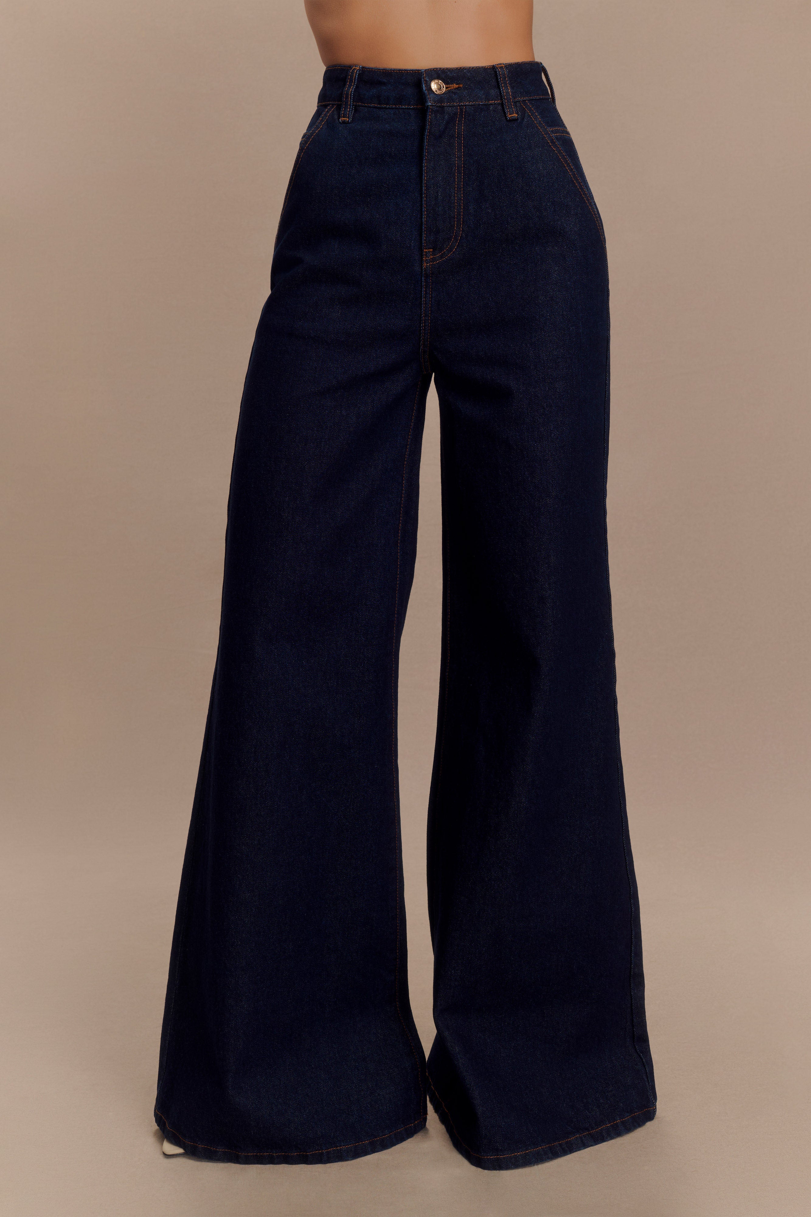 Jen Wide Leg Flare Denim Jeans - Indigo Blue、mySite、solidvoid