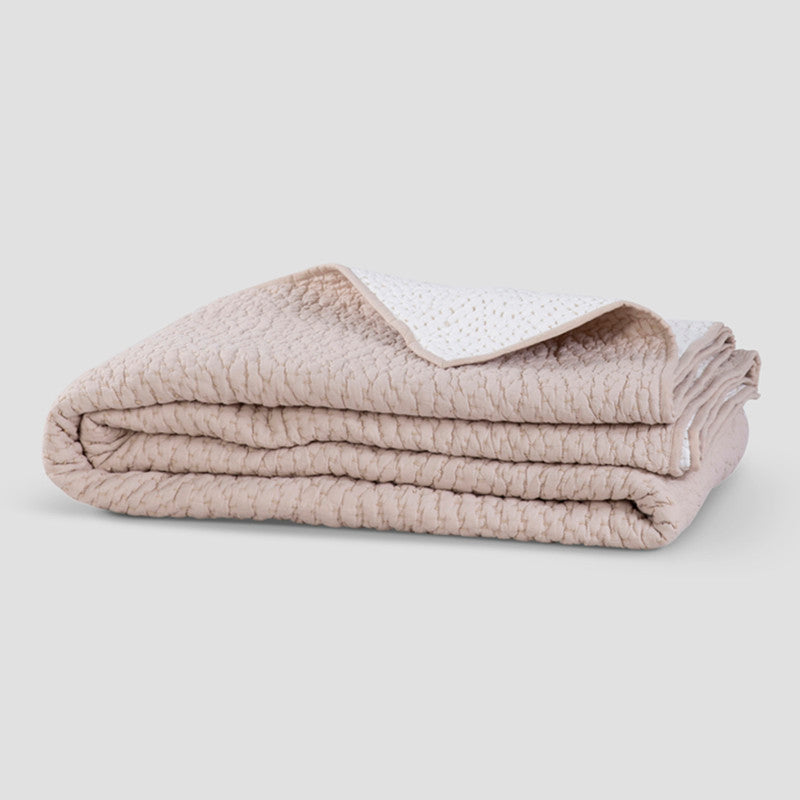 Cotton Bedspread with Pillow & Cushion Covers | Beige & Ivory | Set of 5、mySite、camillekostekn