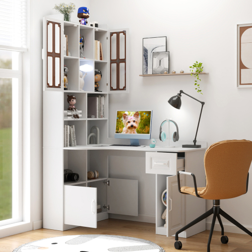 Home Office Computer Desk with Hutch, Antiqued White finish、、casual