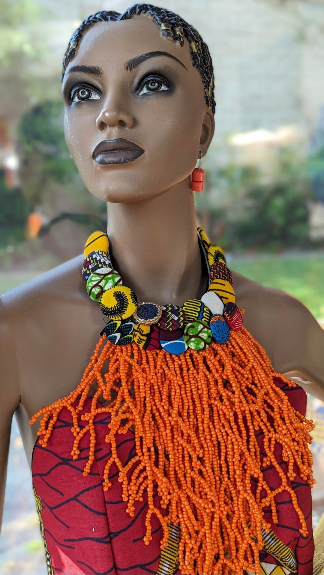 Arabah Multicolored African print covered button necklace with beads Necklace DPJAPBNOB、mySite、solidvoid