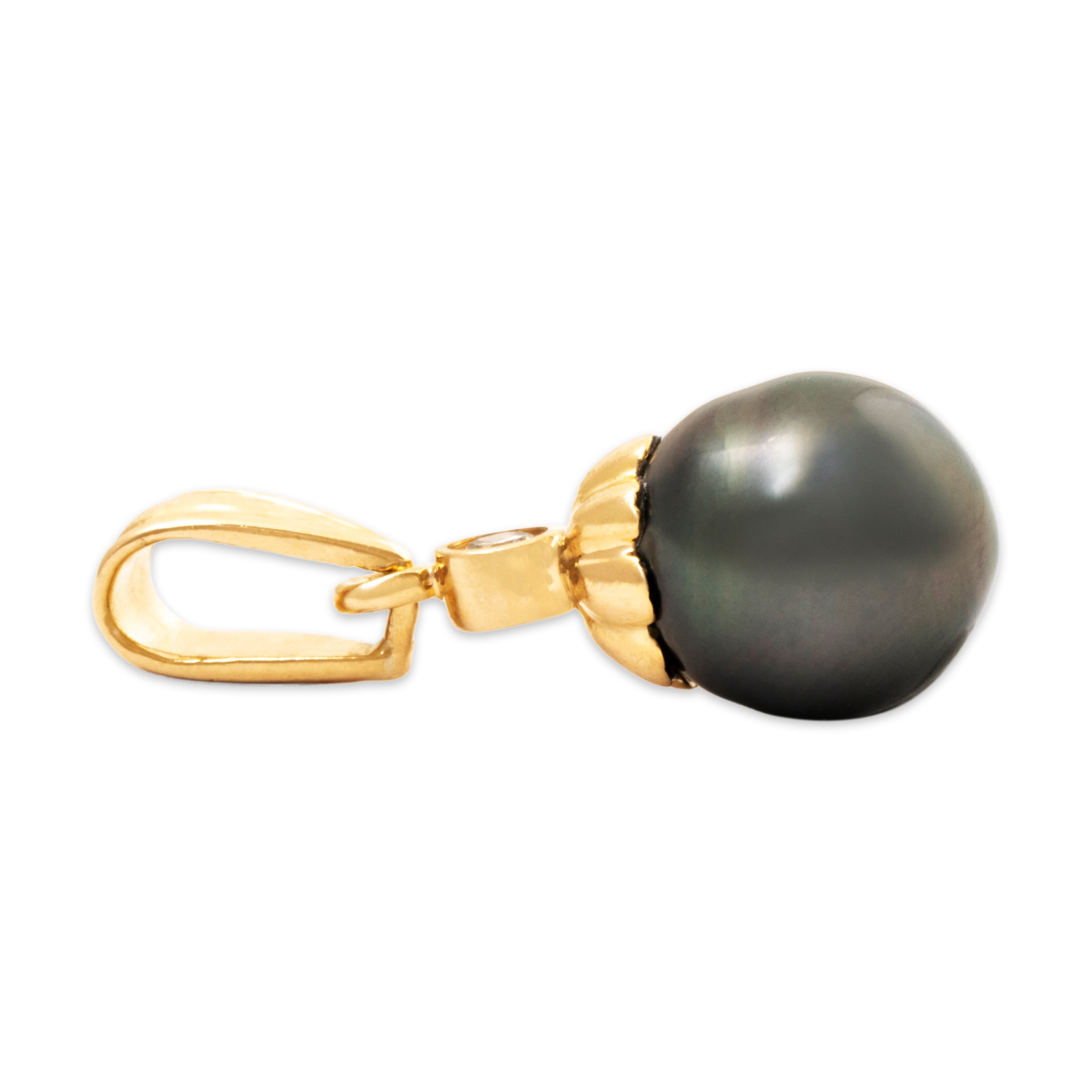 Vintage 14k Yellow Gold Tahitian Pearl Diamond Elegant Pendant、mySite、hinf8tx79
