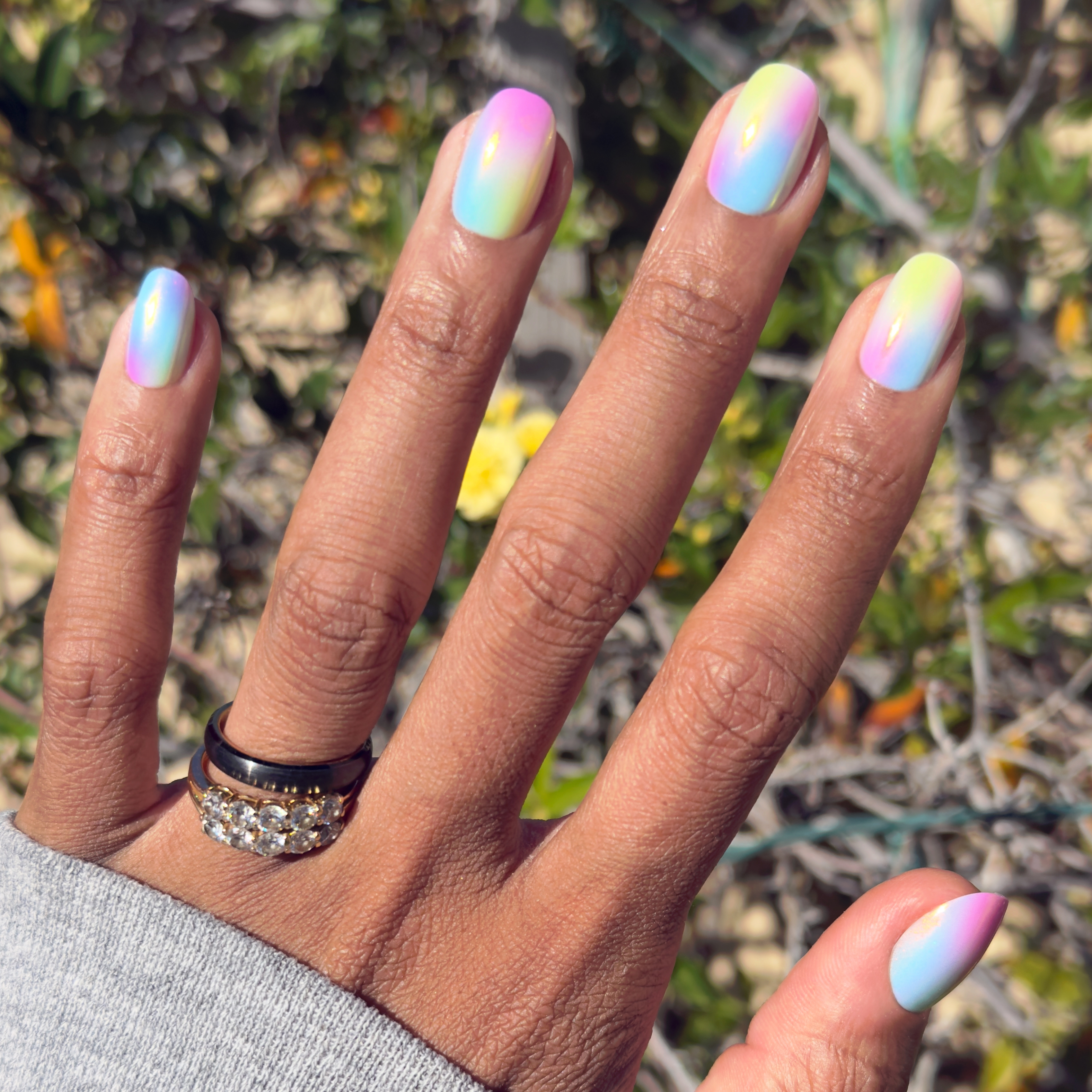 Rainbow Aura Chrome - Press-On | Short | Round、mySite、solidvoid