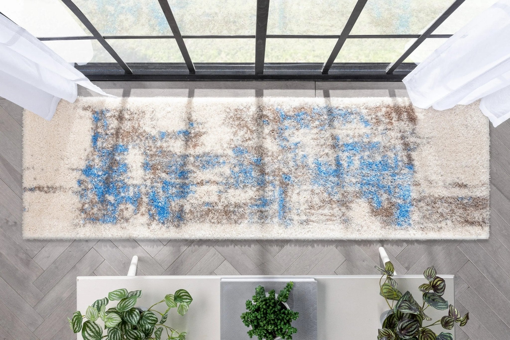 Sariah Modern Abstract Ivory Blue Shag Rug、mySite、gigharbornorthrealestate