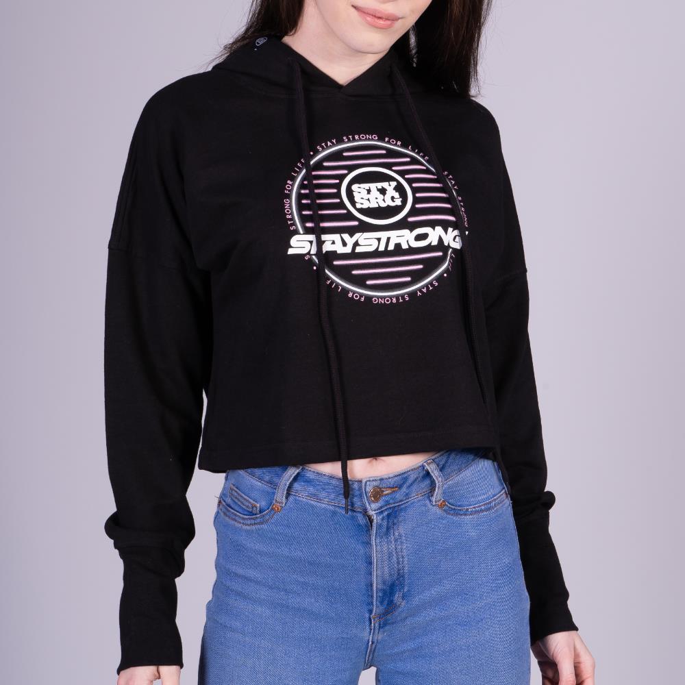  Stay Strong Neon Circle Womens Hoodie - Black、mySite、merchandisen