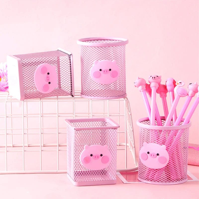 Pink Pig Pens & Wire Mesh Desk Accessory Pen Holder、mySite、g9winljtr