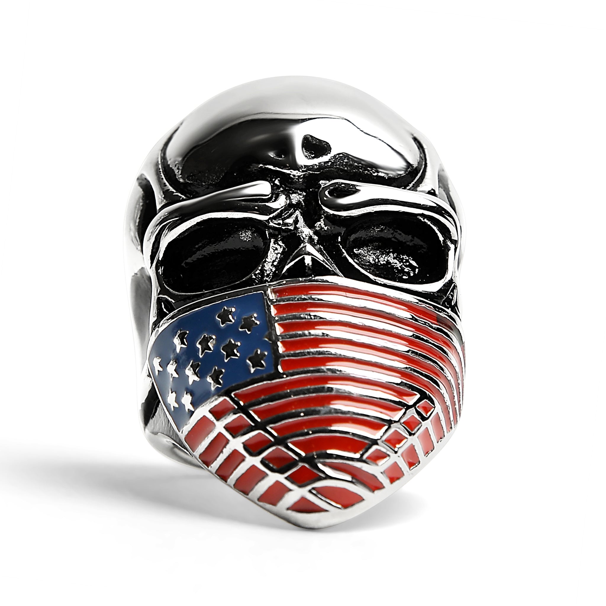 Stainless Steel USA American Flag Covered Skull Ring / SCR4105、mySite、dreamappss