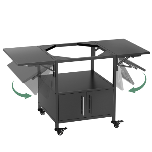 Outdoor Grill Table for Big Green Egg Style BBQ, Metal Grill Cart with 2 Folding Panels, Compatible with up to Large Green Egg, Kamado Joe Jr、、eastwooduniform