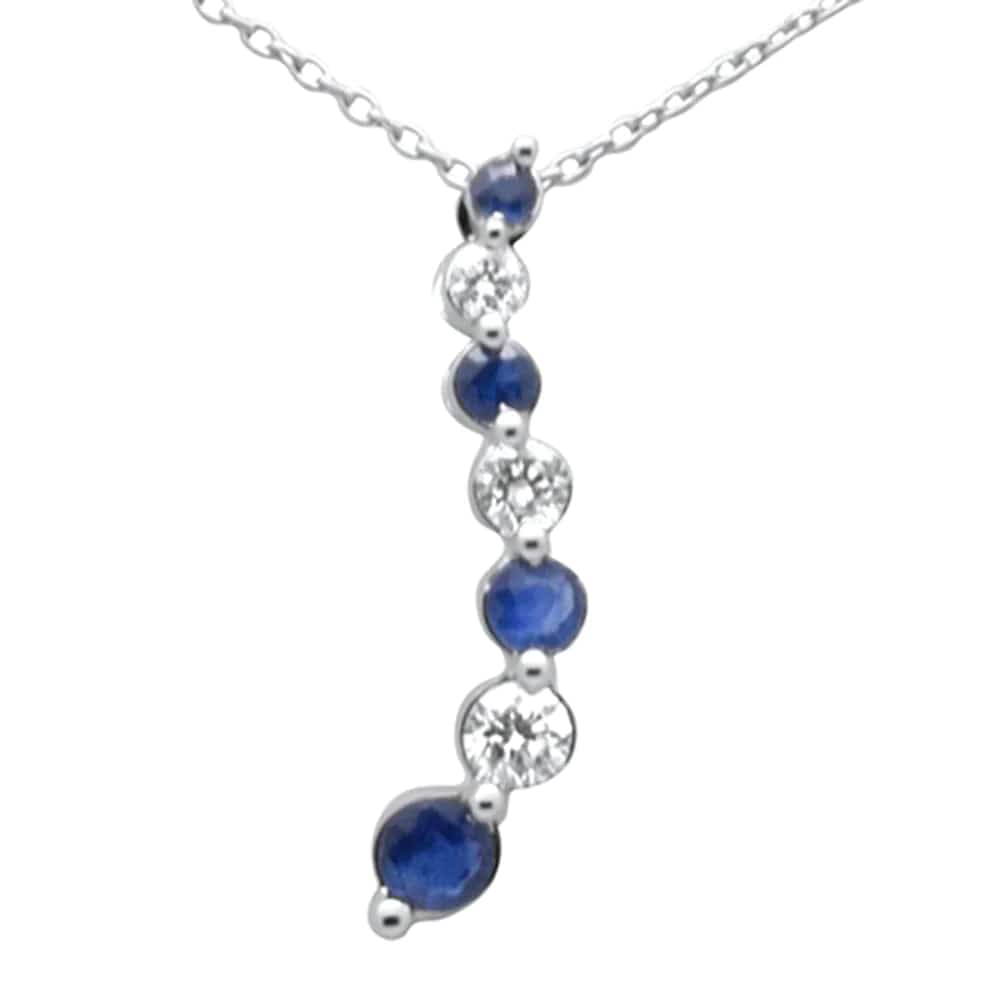 Natural Diamond and Blue Sapphire Journey Pendant Necklace 18 Long Chain .42ct G SI 14K White Gold、mySite、g9winljtr