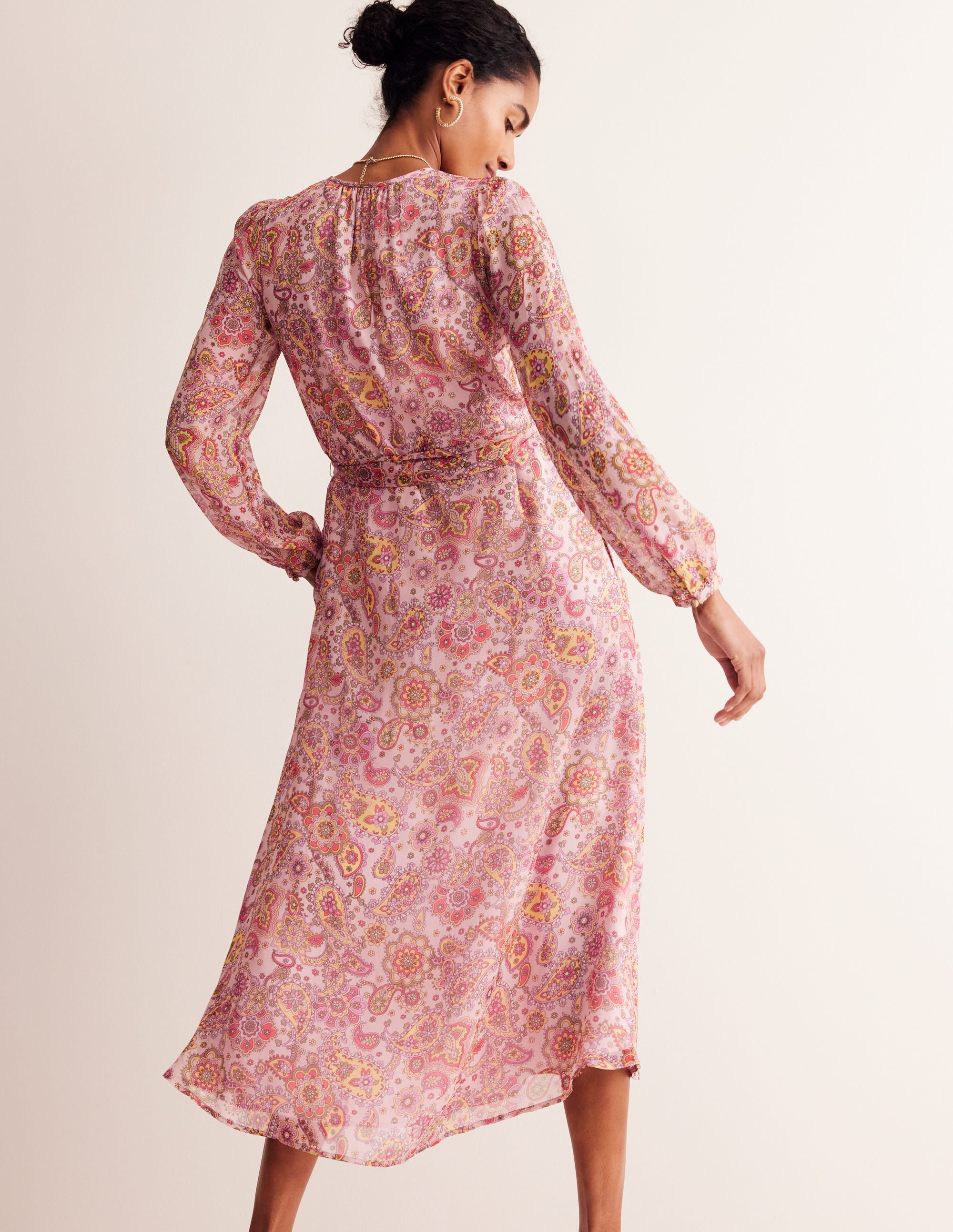  Silk Midi Blouson Sleeve Dress-Milkshake, Paisley Field、mySite、ashleygrahame