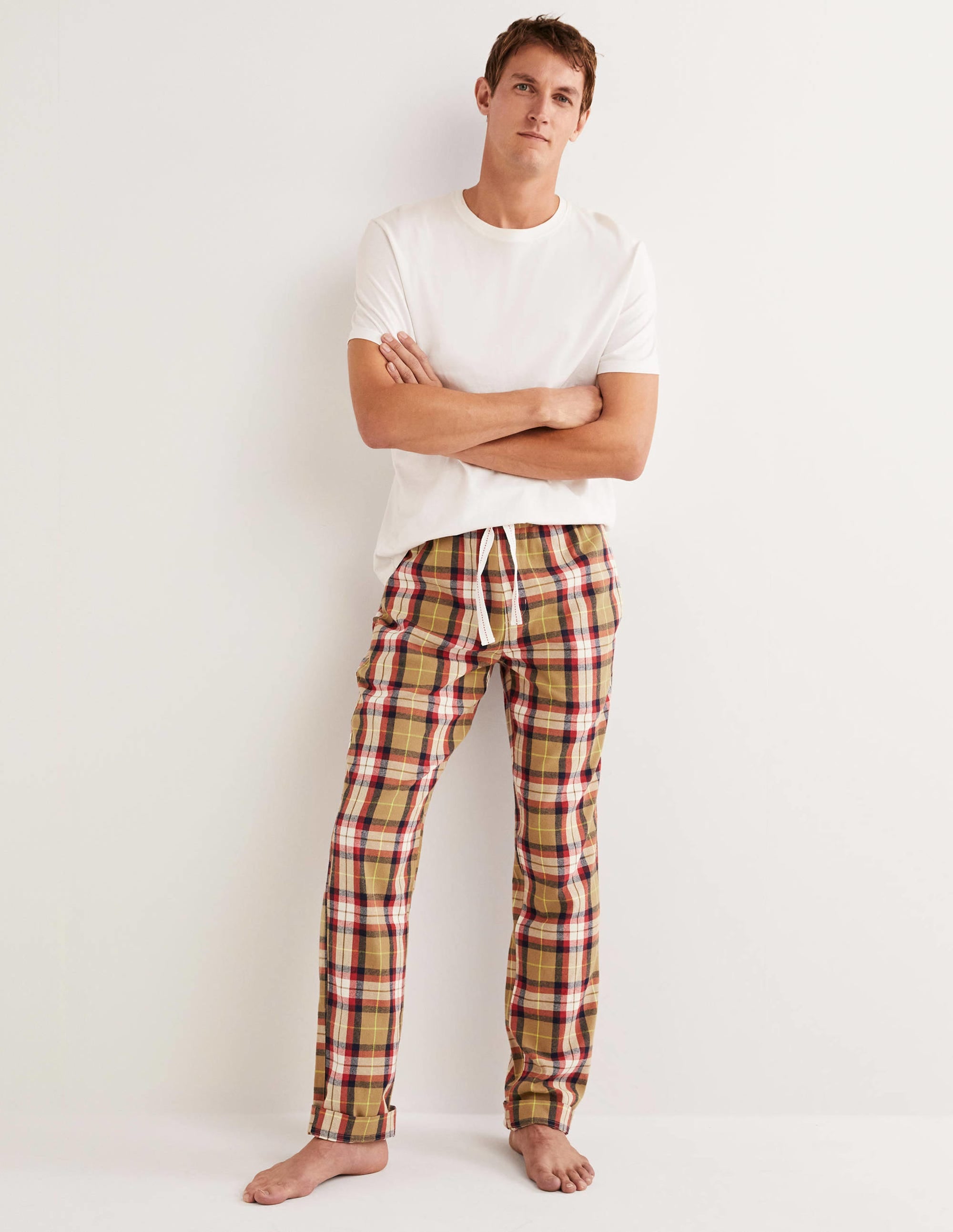  Brushed Cotton Pajama Bottoms-Camel/Red Check、mySite、ashleygrahame