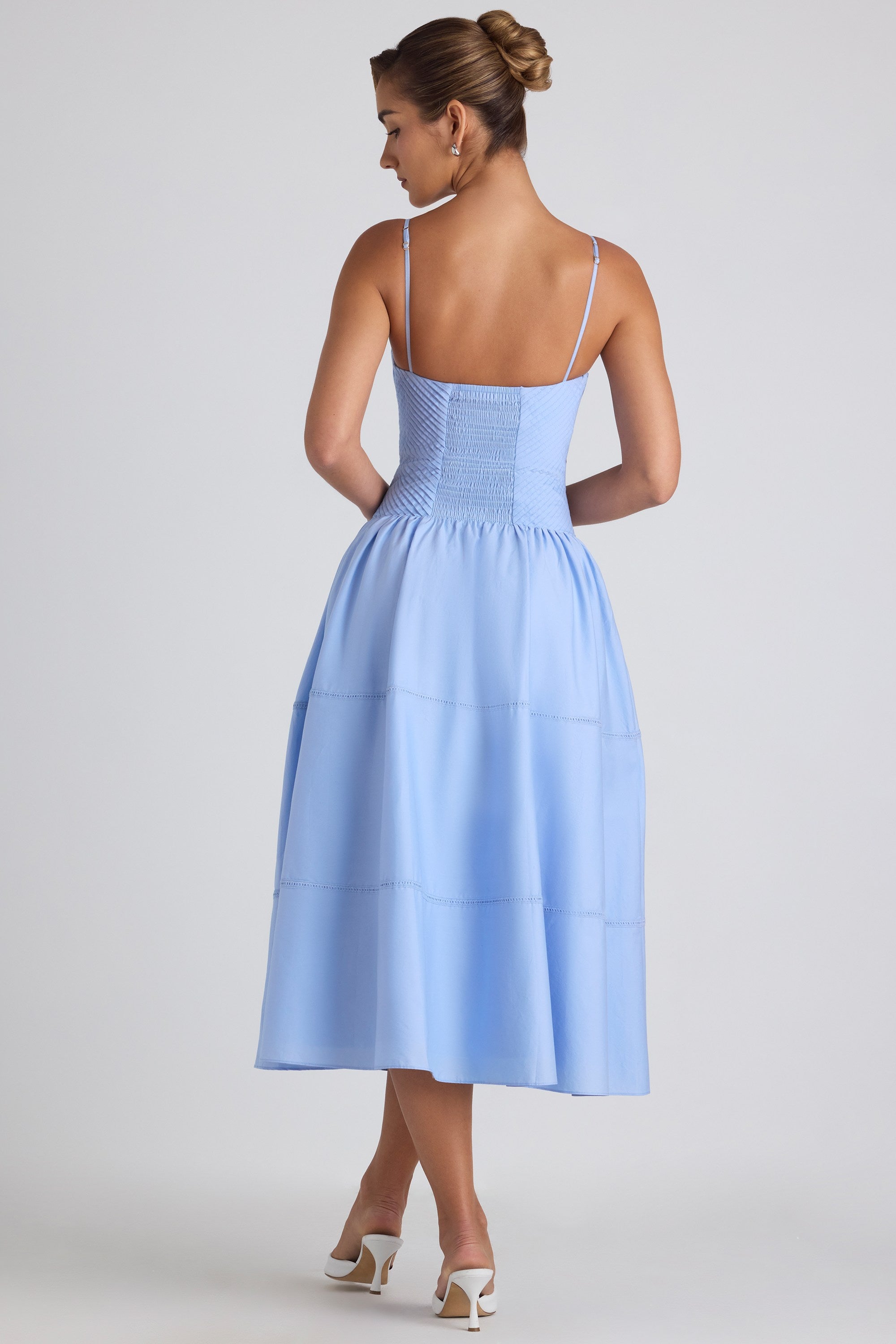 Lace-Trim Pintucked Poplin Midaxi Dress in Sky Blue、mySite、solidvoid