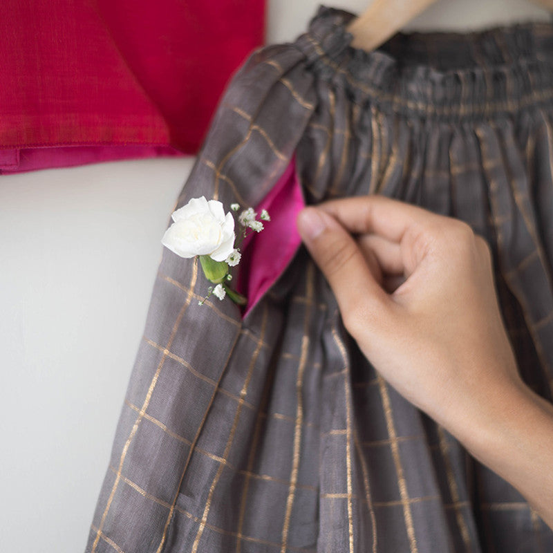 Cotton Lehenga Choli Set For Girls | Pink Choli & Checkered Grey Lehenga、mySite、camillekostekn