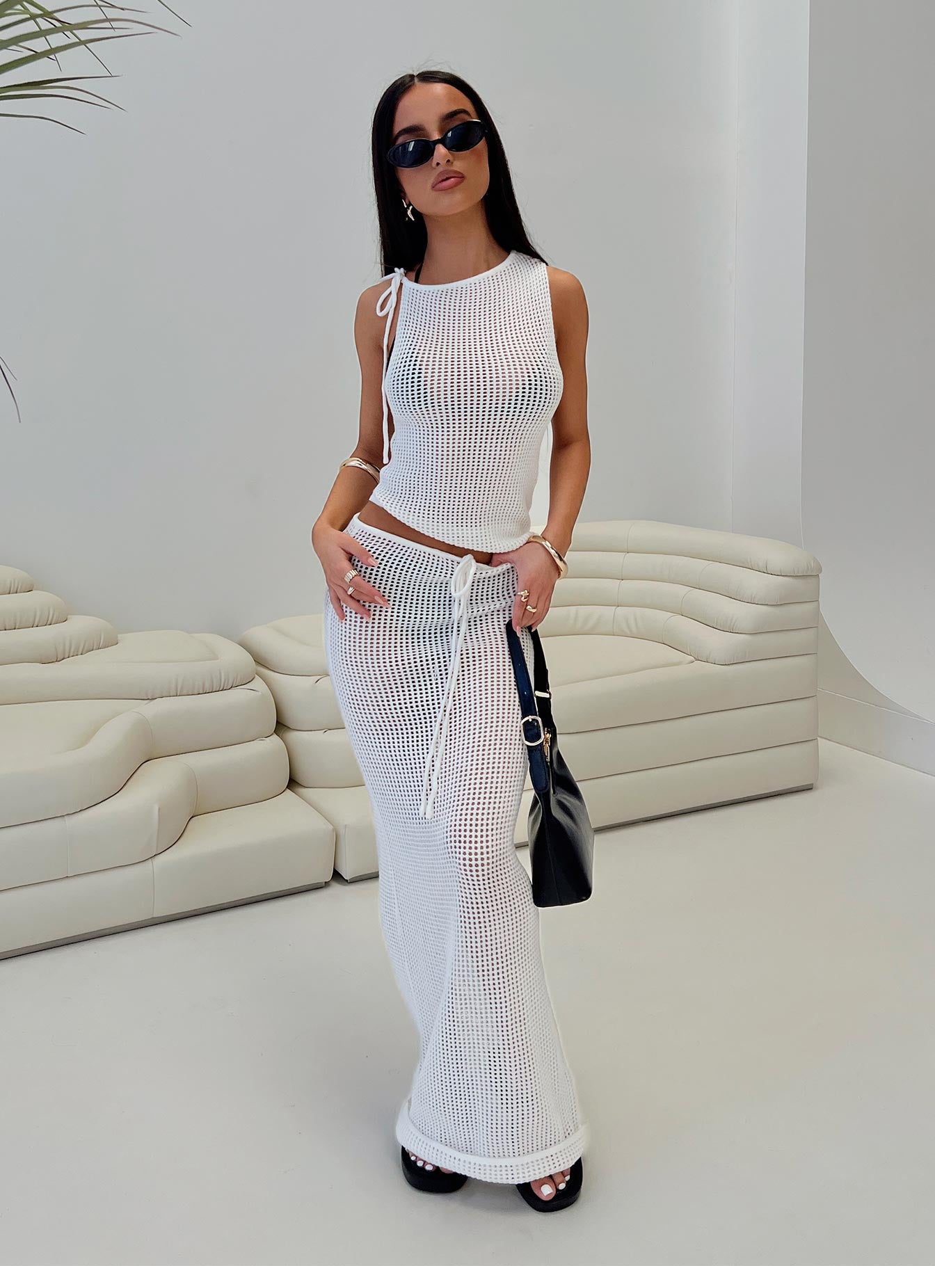 Auralia Knit Maxi Skirt White、mySite、solidvoid