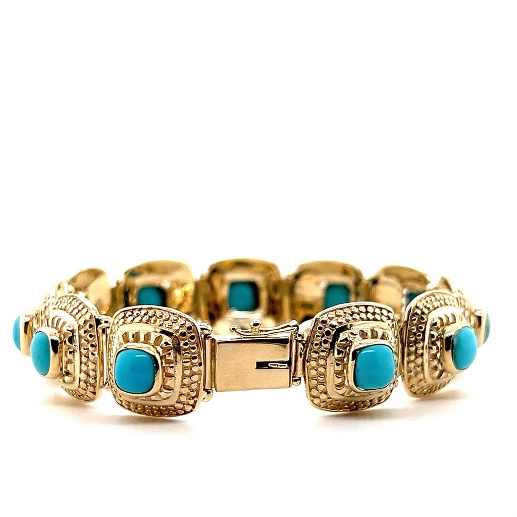 Estate 14K Yellow Gold Persian Turquoise Link Bracelet、mySite、botmansion