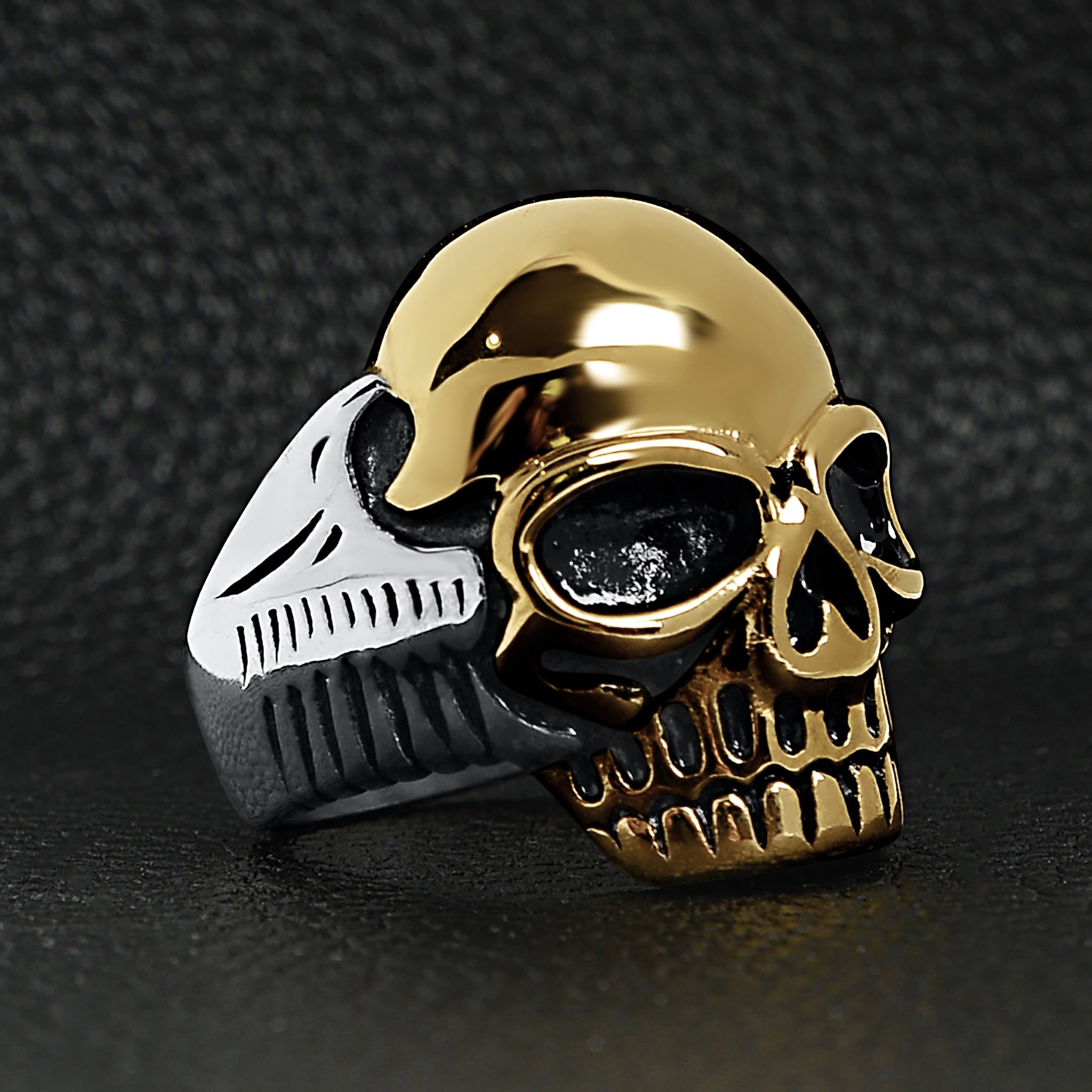 Stainless Steel And 18K Gold PVD Coated Skull Ring / SCR4102、mySite、dreamappss