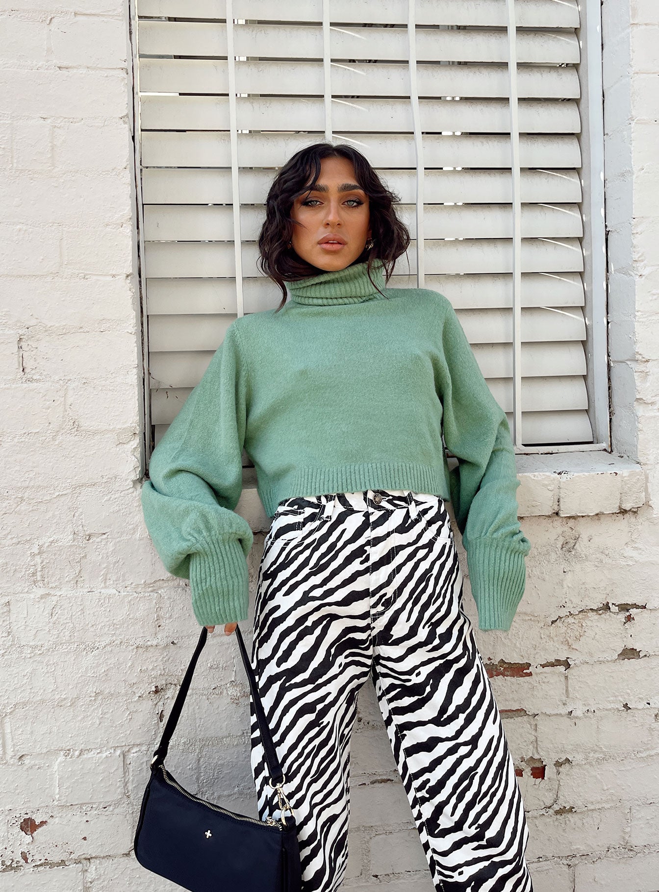 Zahara Cropped Turtleneck Sweater Green Petite、mySite、solidvoid