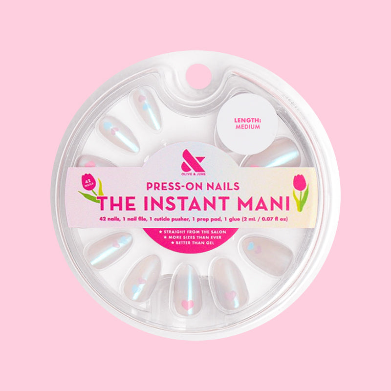 Milky Chrome Hearts - Press-On | Medium | Almond、mySite、solidvoid