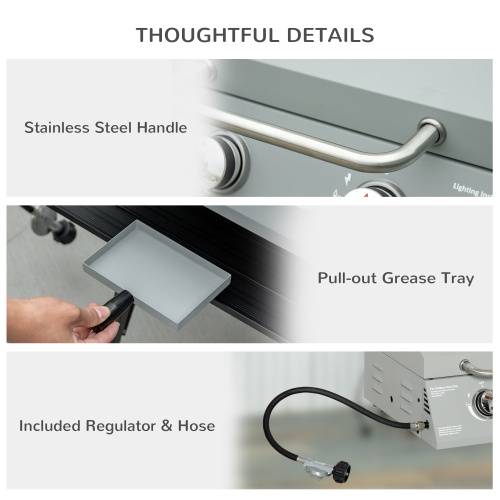 Outsunny 2 Burner Propane Gas Grill Outdoor Portable Tabletop BBQ with Foldable Legs, Lid, Thermometer for Camping, Picnic, Backyard, Light Grey、、eastwooduniform