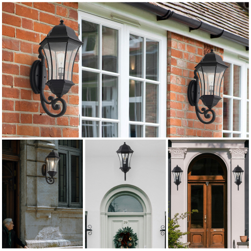 27"(H) 1-Pack Outdoor Wall Lantern with Dusk to Dawn Sensor, Black Weatherrproof Exterior Light Fixture with Clear Bubble Glass, Vintage Wall Sconce for Porch, Patio, Entryway, and Garage (No Bulb)、、eastwooduniform