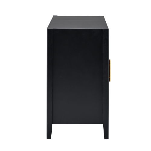 U_Style 63.1''Modern 4-Vertical Wavy Slatted Doors Sideboard,Storage Cabinet With Elegant Design, Solid Wood Legs with Painted,Metal Handles,for Dining Room,Living Room, Kitchen, or Entryway(Black)、、casual