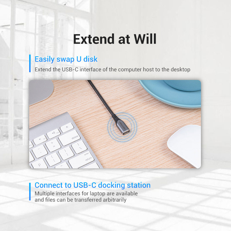 Vention Cotton Braided USB-C 3.1 Extension Cable、mySite、fannypackpong