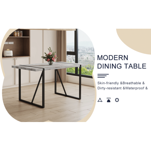 Rustic Industrial Rectangular Wood Dining Table For 4-6 Person, With 1.5" Thick Engineered Wood color Tabletop and Black Metal Legs,Desk For Kitchen Dining Living Room, 55.1" x 31.4"x 29.9"1529W115172、、casual