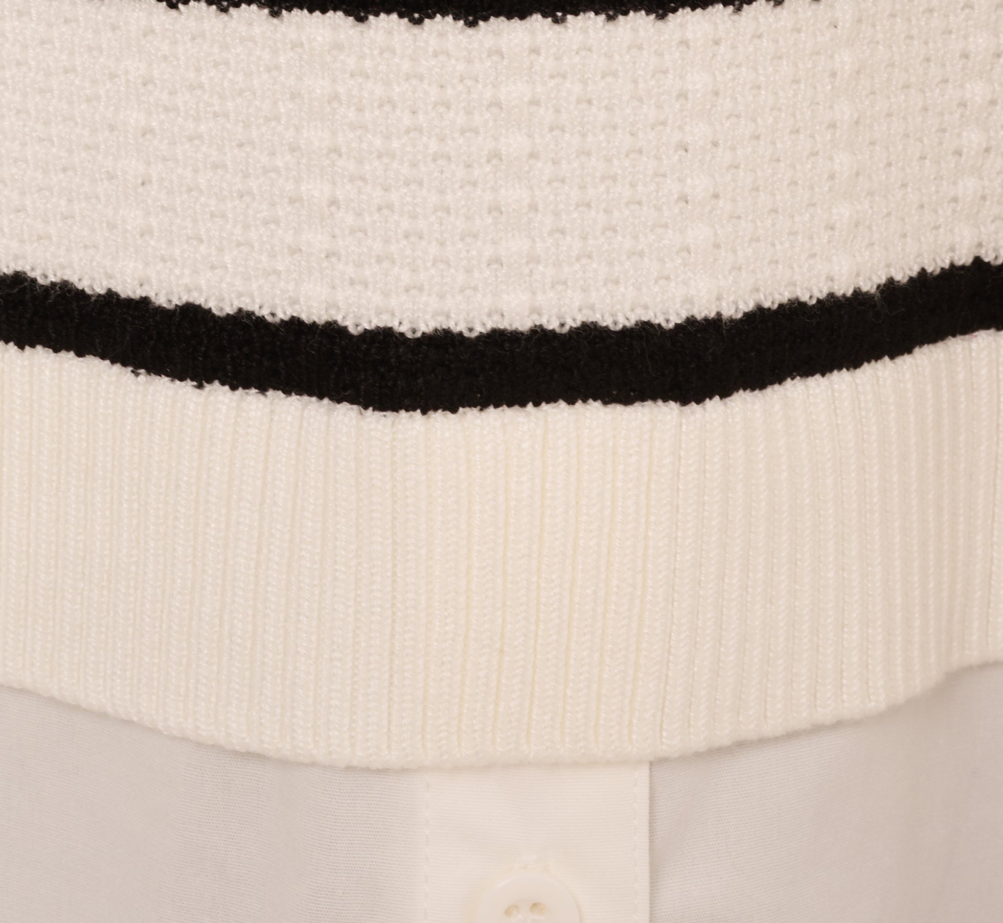 Long Sleeve Stripe Collared Twofer Sweater In Ivory Black W Ivory、mySite、solidvoid