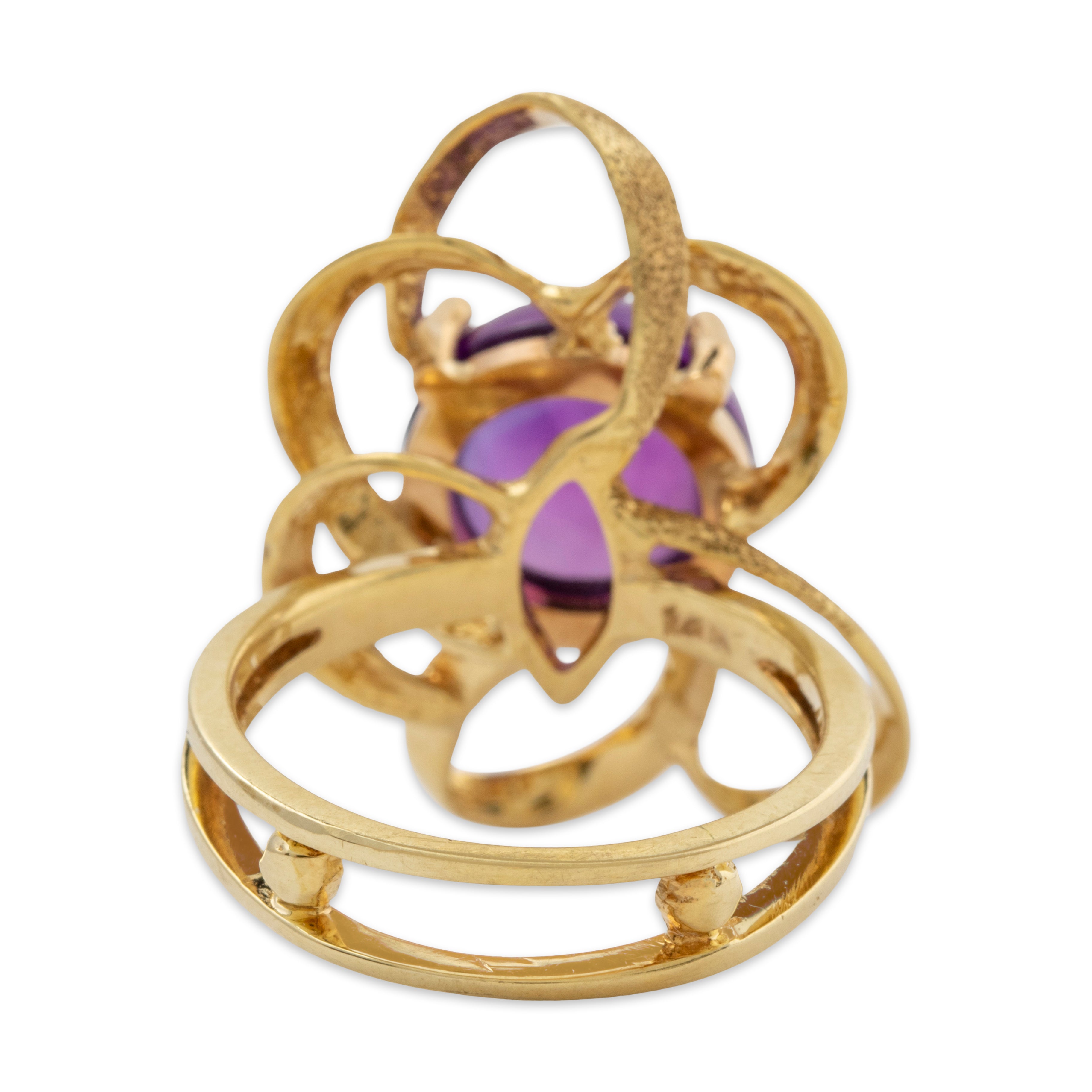 Vintage 14k Yellow Gold 5.72ct Amethyst Openwork Petals & Shank Ring 5.5、mySite、hinf8tx79