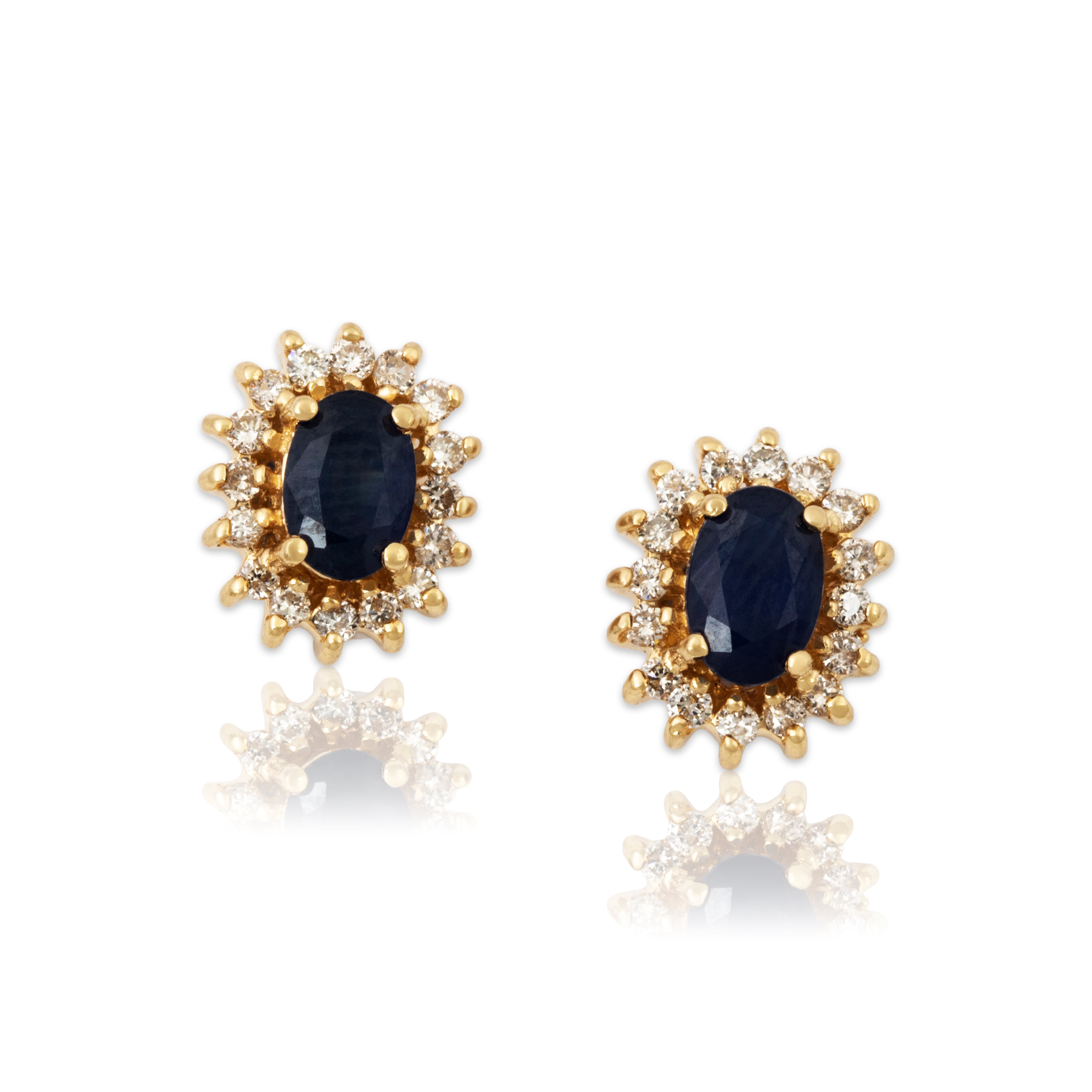 Vintage 14k Yellow Gold 1.4cttw Blue Sapphire Diamond Halo Stud Earrings、mySite、hinf8tx79