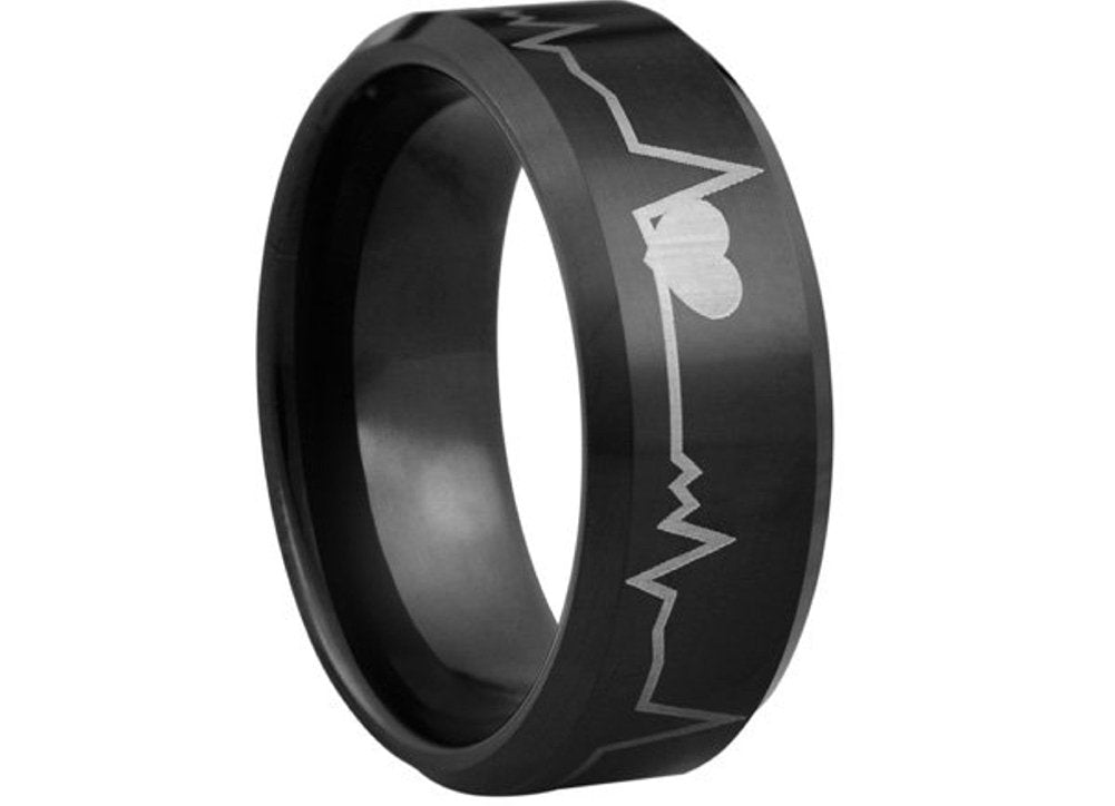  Romantic - Heart beat Tungsten ring with 18K black IP plating - 8mm wide - many sizes available、mySite、elrpsem3k