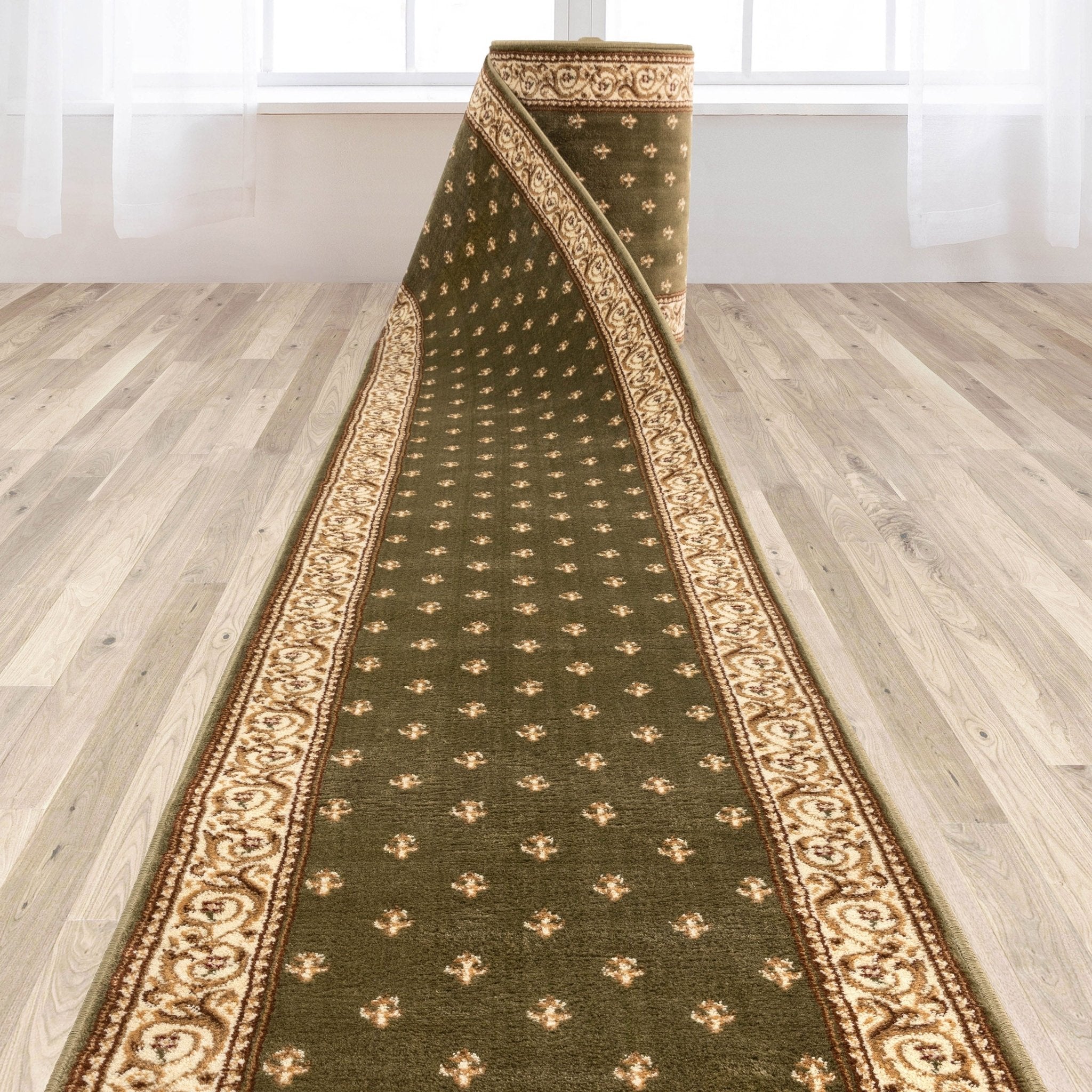 Custom Size Hallway & Stair Runner Fleur de Lis Traditional Green 27 Inch Wide x Choose Your Custom Length Runner Rug、mySite、gigharbornorthrealestate