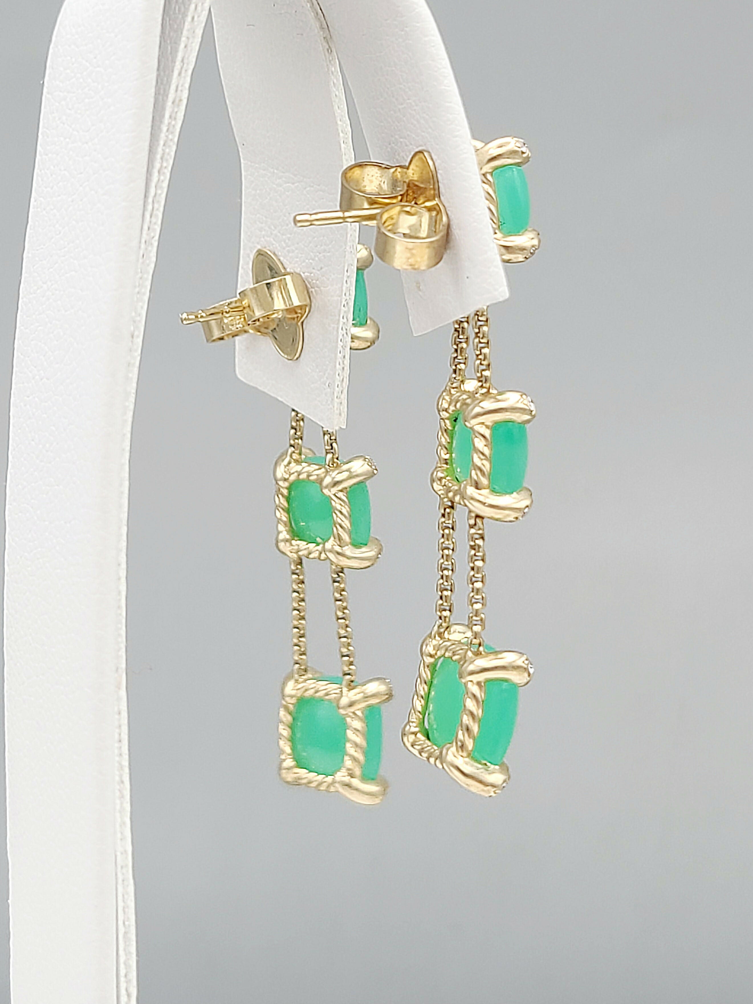 David Yurman聽Chatelaine聽Linear Chain 18k Earrings With Chrysoprase、mySite、hinf8tx79