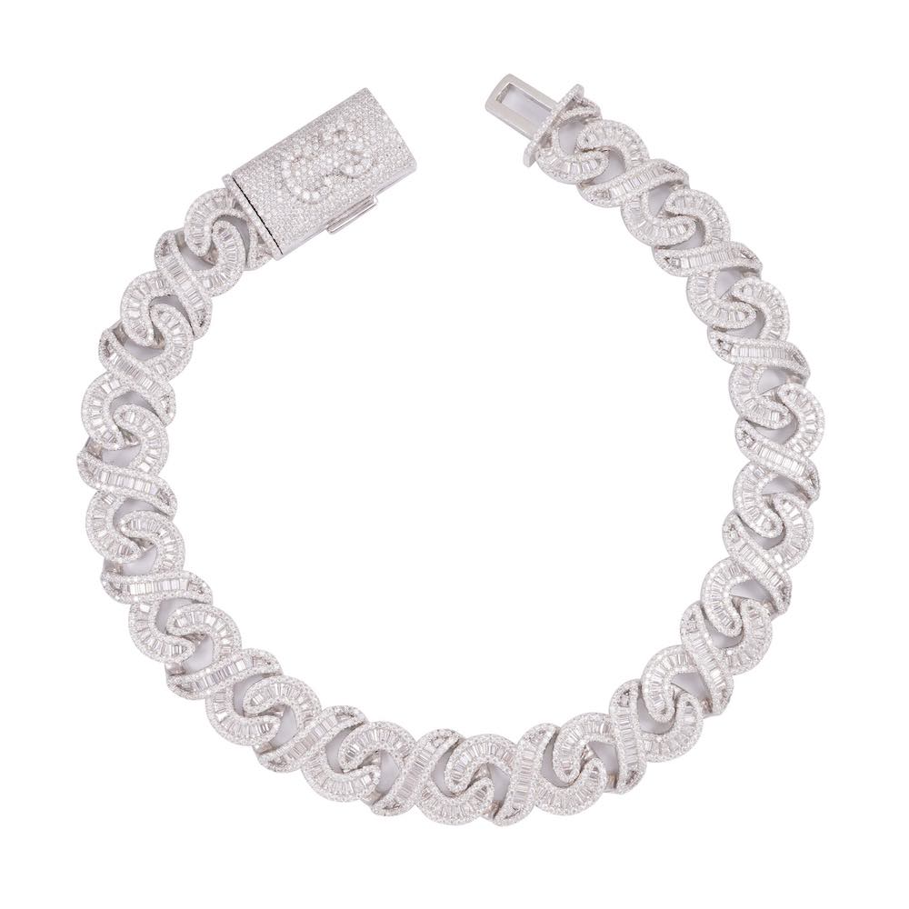 CUSTOM CLASP 20MM Moissanite Baguette Infinity Link Bracelet 14K Gold、mySite、hinf8tx79