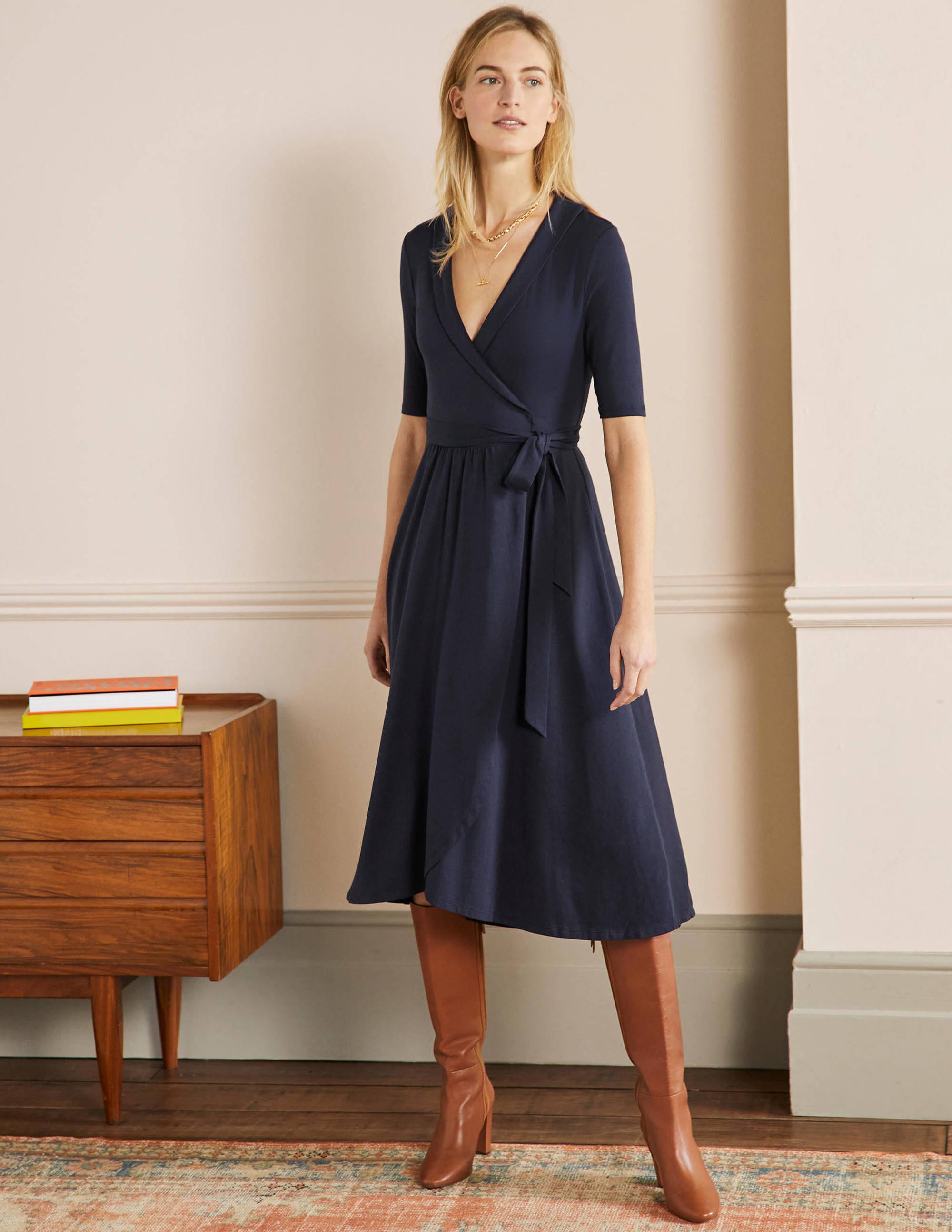 Lavinia Jersey Wrap Dress-Navy、mySite、ashleygrahame