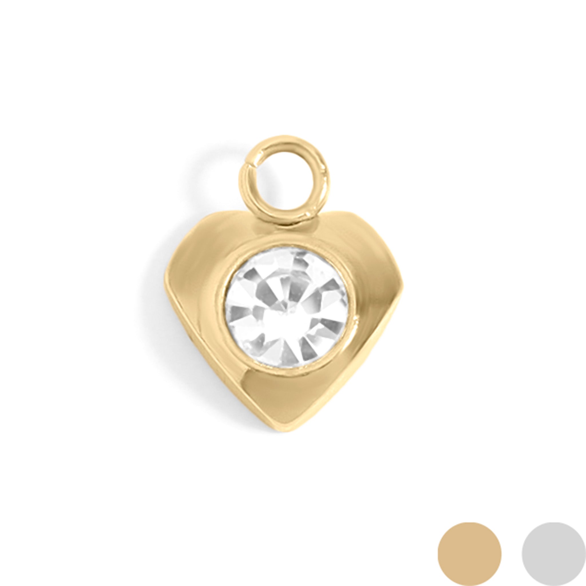 18K Gold PVD Stainless Steel Heart With Cubic Zirconia Charm / PDL0111、mySite、dreamappss