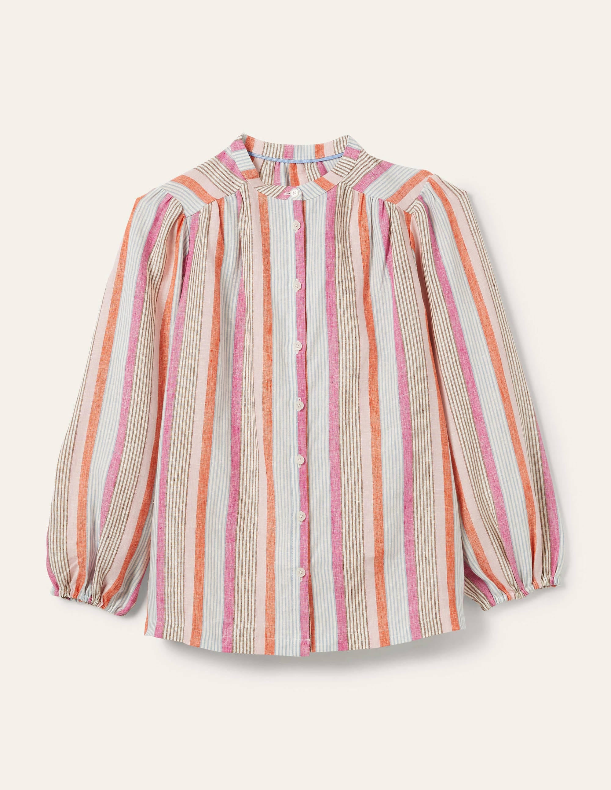  Becky Full Sleeve Linen Blouse-Firecracker, Cameo Pink Stripe、mySite、ashleygrahame