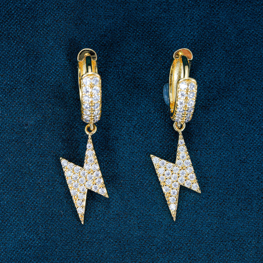 Moissanite Lightning Bolt Hoop Earrings 14k Gold、mySite、hinf8tx79