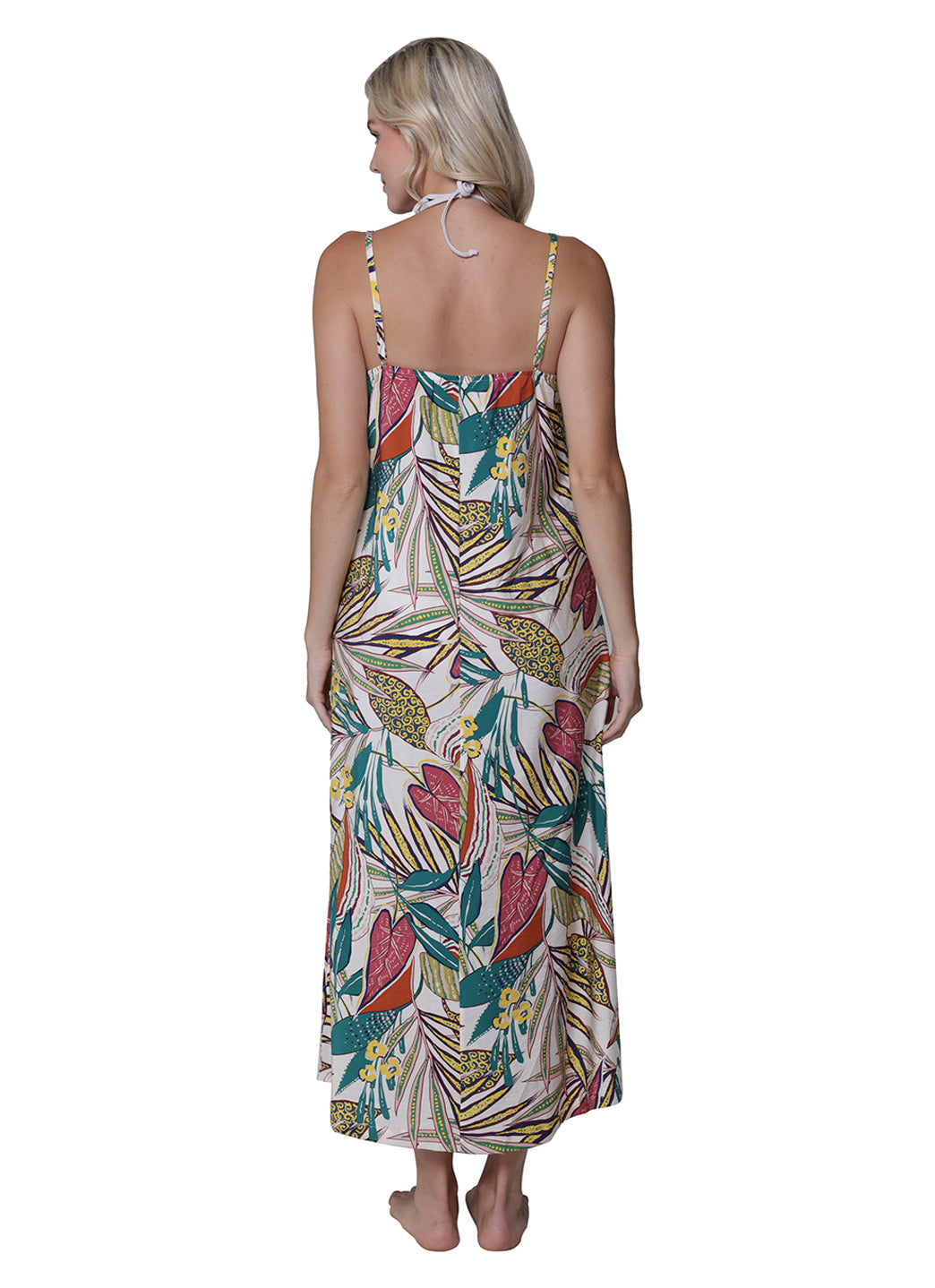 J.Valdi Women's Funky Palm Strappy Tie Front Maxi Cover Up Dress、mySite、noshort