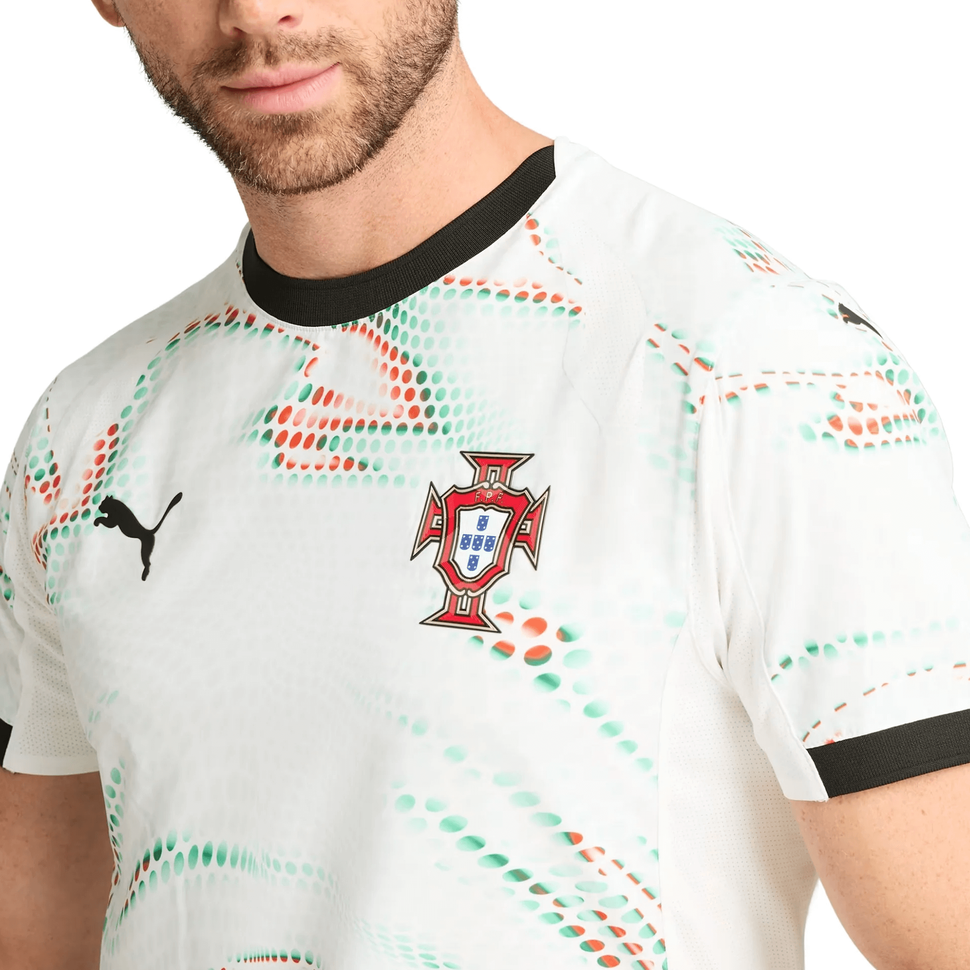 PUMA Men's Portugal 2025/26 Authentic Away Jersey White/Green/Red、mySite、noshort