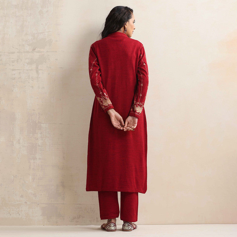 Woolen Kurta Set For Women | Kurta, Pyjama & Jacket | Embroidered | Red、mySite、camillekostekn
