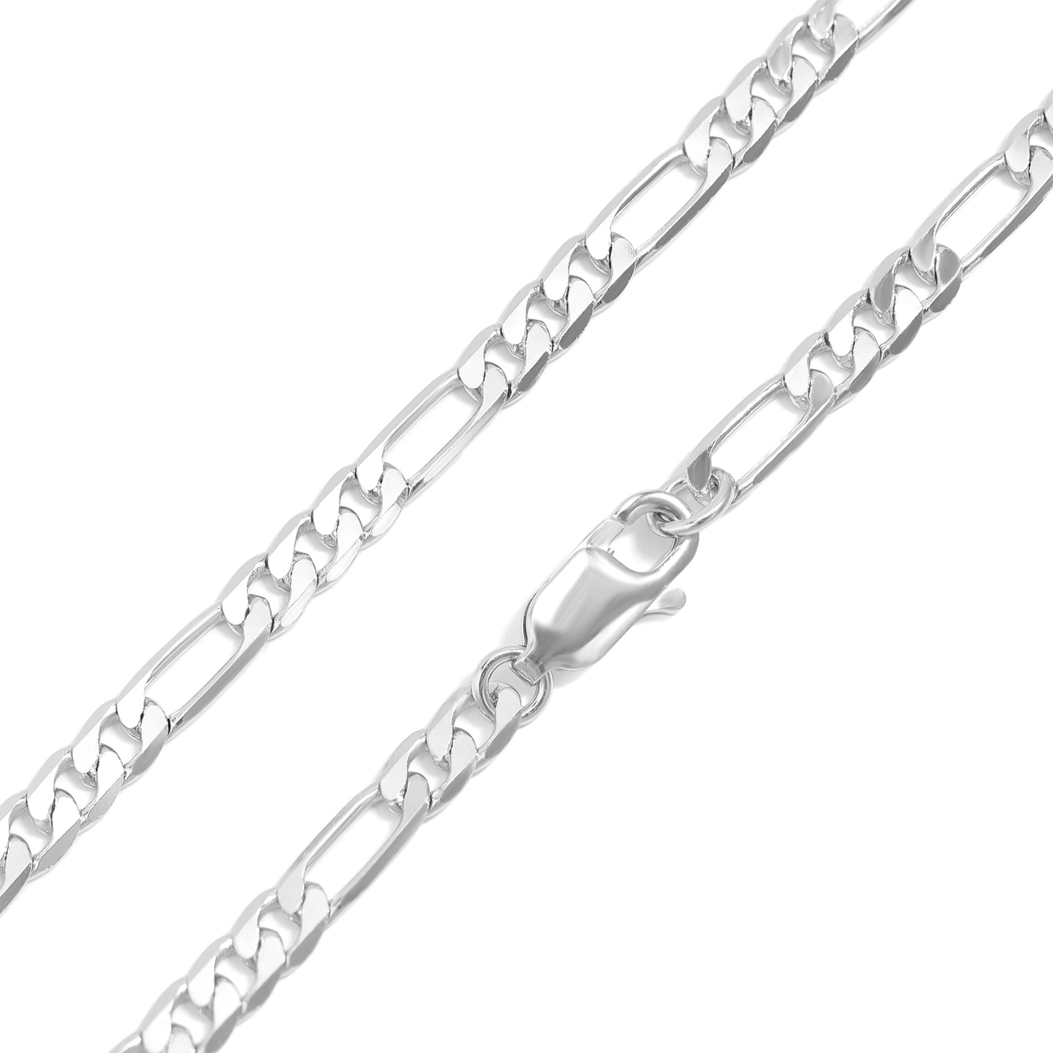 Sterling Silver Platinum Plated Diamond Cut Figaro Chain / SSC0001、mySite、dreamappss