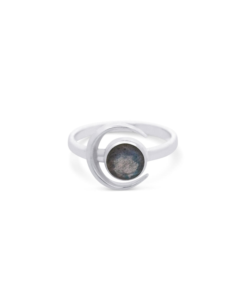 Sterling Silver Labradorite Gemstone Ring with Crescent Moon Design、mySite、topwebapps
