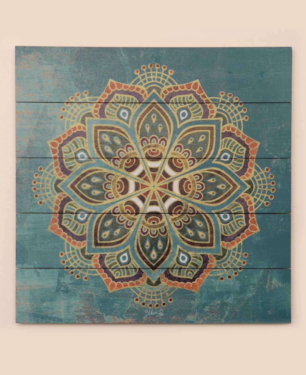 Imperfectly Perfect Teal Lotus Mandala Wood Pallet Wall Hanging、mySite、topwebapps