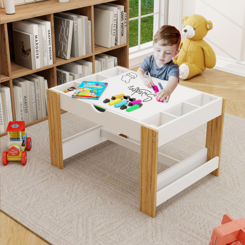 The 2 in 1 Rollaway Play Table and Toy Organizer Compatible with Lego Suitable for Storing Under Bed or Sofa-White (38" x 18.7" x 5.9")、、casual