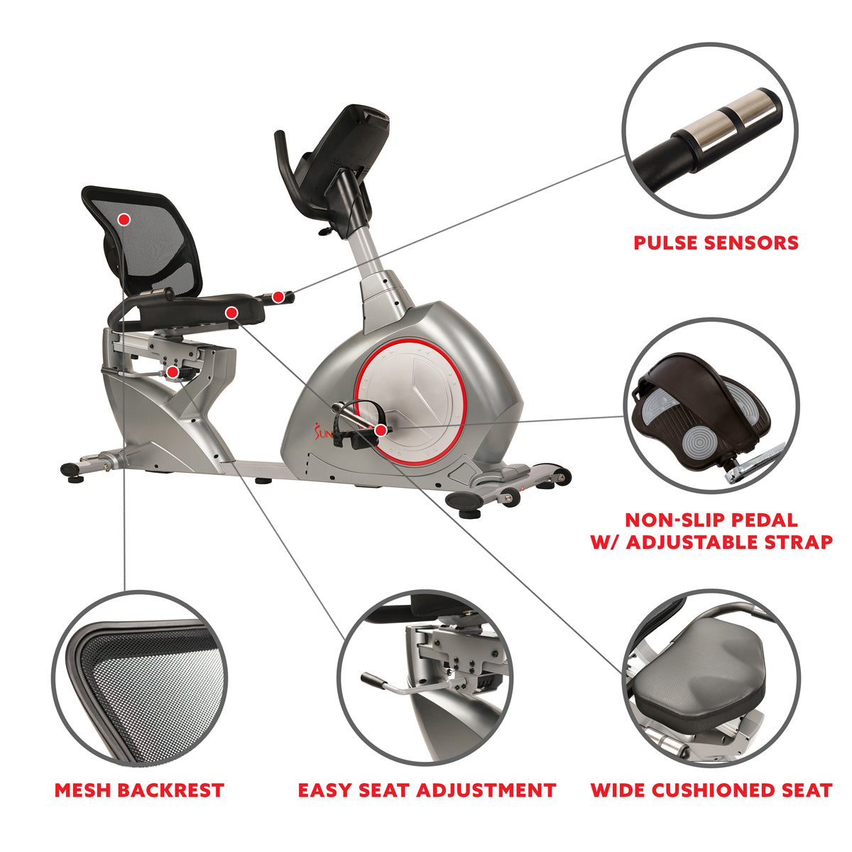  Recumbent Bike Exercise Bike, Self-Powered Cycling for USB Charging Function、mySite、ghnorth