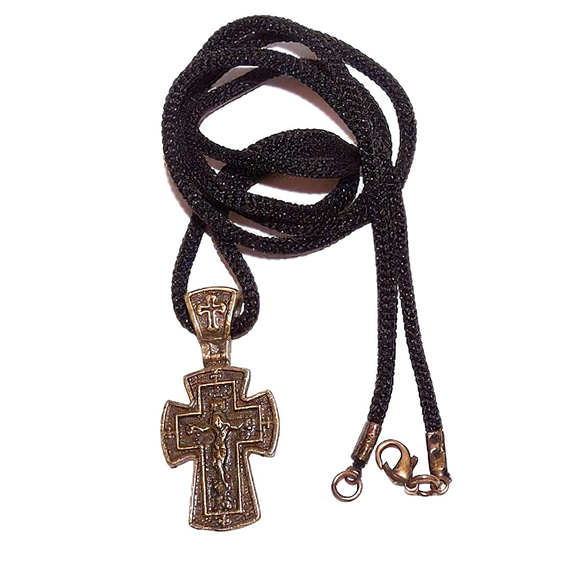  Russian 3-bar Crucifix inside a Cross bronze tone necklace - design based on Fedorov designer - 60cm、mySite、elrpsem3k