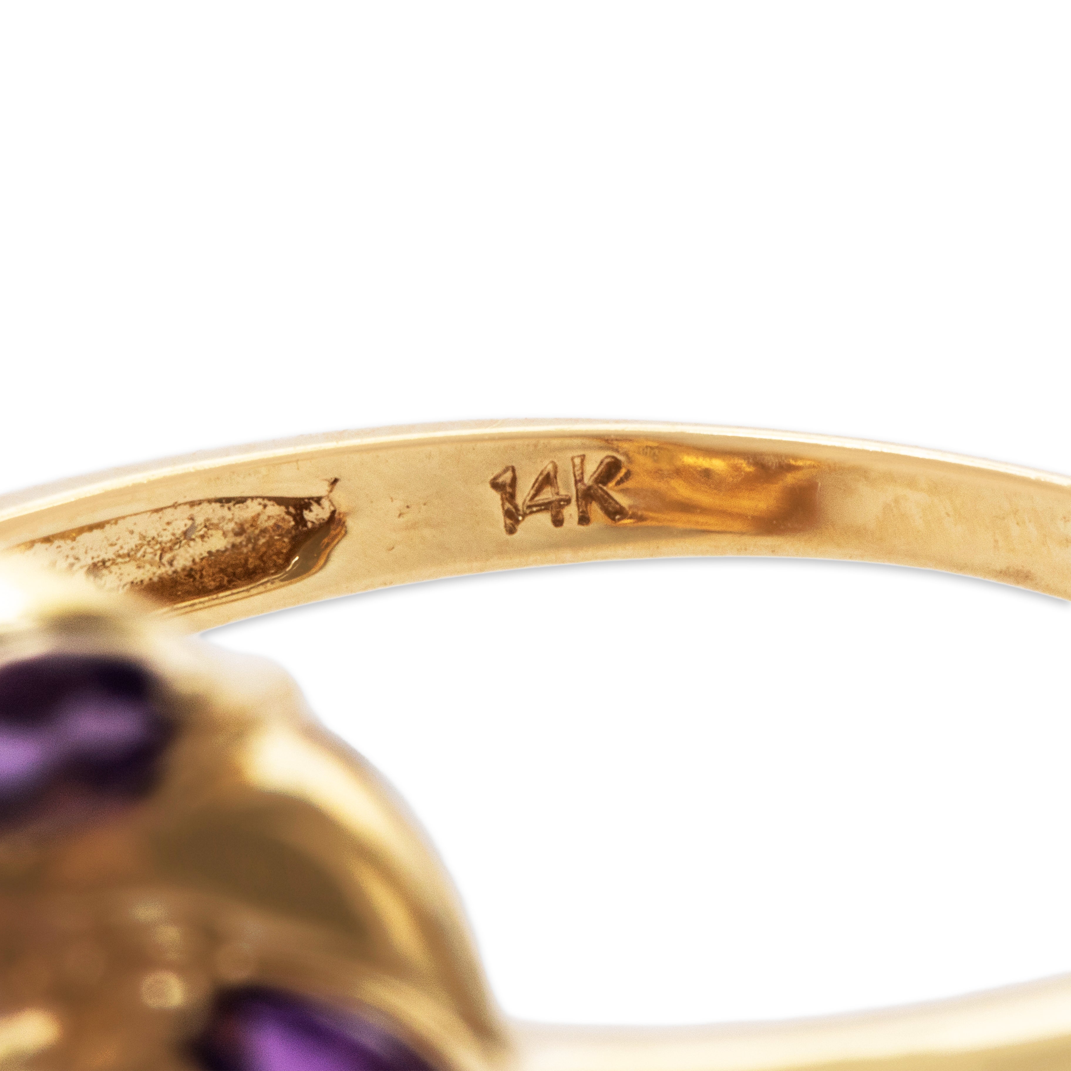 Vintage 14k Yellow Gold 2.42ct Lavender Jade Amethyst Twisting Halo Ring、mySite、hinf8tx79